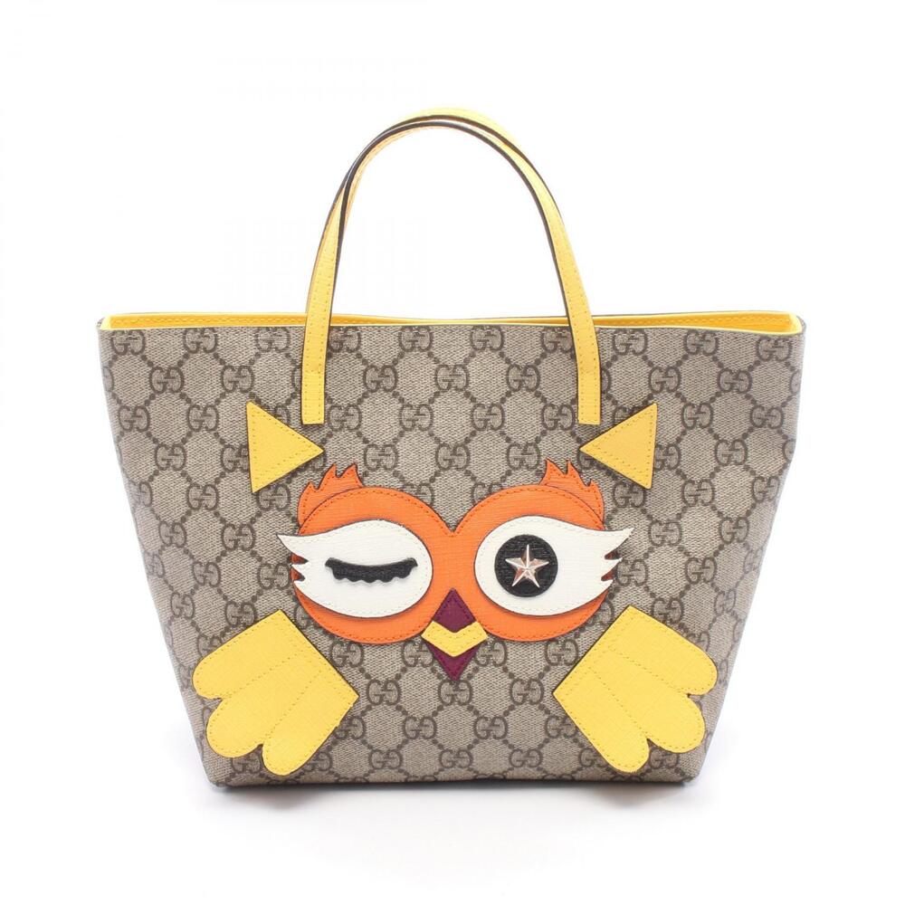 Gucci GG Supreme Handbag Canvas Leather Beige Yellow Multicolor